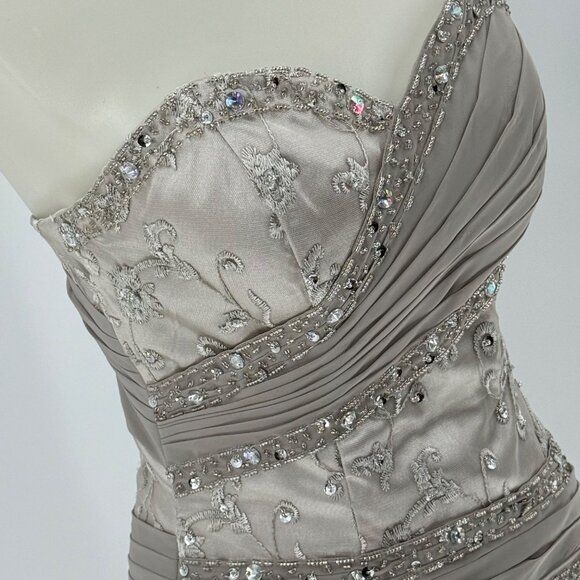 Strapless Embellished Silver Cocktail Dress By JJs House - Picture 4 of 12